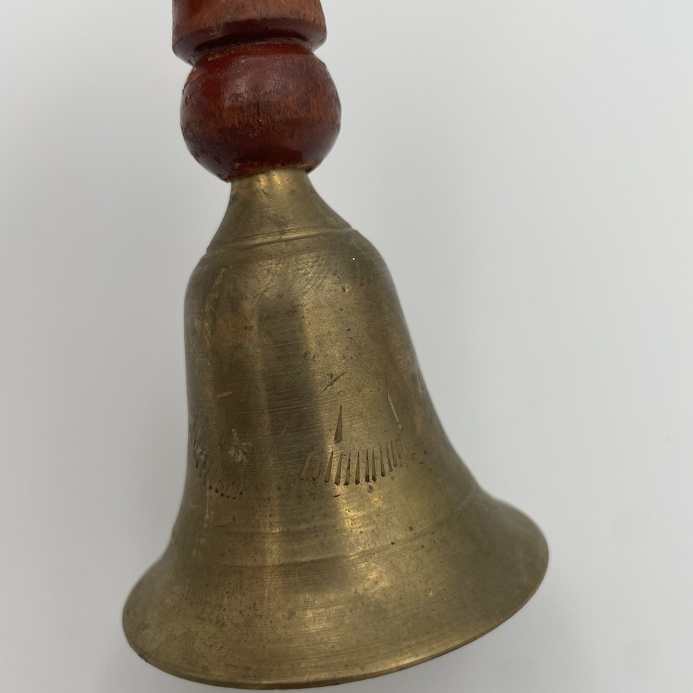 Vintage Hand Bell Schoolhouse Brass Wood 6" Etched‎ Teacher Bell Cottagecore - Picture 8 of 11